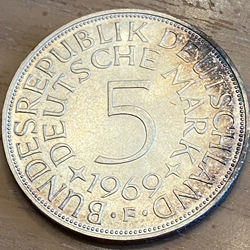 1969F Germany, 5 Deutsche Mark, KM112