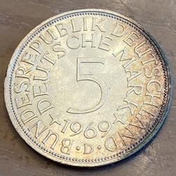 1969D Germany, 5 Deutsche Mark, KM112