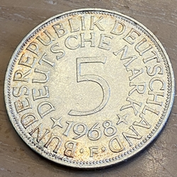 1968F Germany, 5 Deutsche Mark, KM112