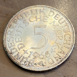 1968G Germany, 5 Deutsche Mark, KM112