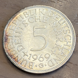 1969G Germany, 5 Deutsche Mark, KM112