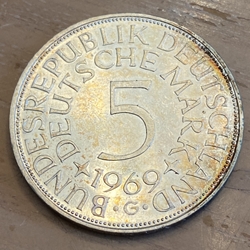 1969G Germany, 5 Deutsche Mark, KM112