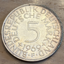 1969F Germany, 5 Deutsche Mark, KM112