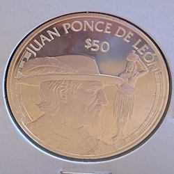 1988 Cook Islands, 50 Dollars, Great Explorers Series - Juan Ponce de Léon