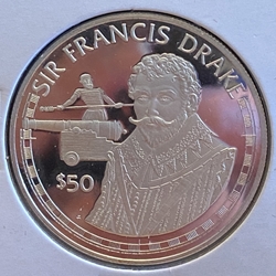 1988 Cook Islands, 50 Dollars, Great Explorers Series - Sir Francis Drake