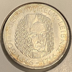 1966-D Germany, 5 Deutsche Mark Wilhelm Leibniz, KM119