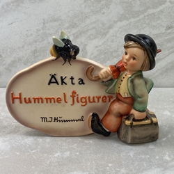 M.I. Hummel 209, Swedish Language Dealer Plaque, without Import, Tmk 2