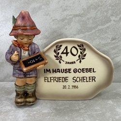 M.I. Hummel 460 Goebel Authorized Retailer Plaque, 40 Years of Service, Elfriede Scheler 20.2.1986, Tmk  6